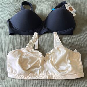 Jockey Women's Black Bra and Breezies Cream Bra Bundle